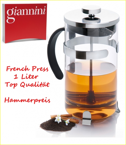 1 Liter French Press Aufgusskanne Pressstempelkanne Glas Giannini